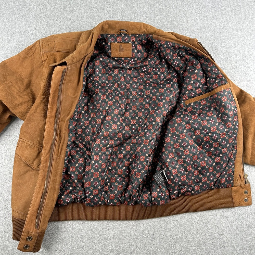 Hunt Club Jacket Mens Medium Brown Leather Bomber Suede Full Zip Quilted Lining - Picture 3 of 16